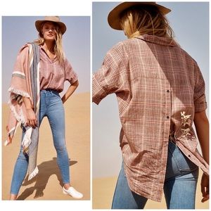 Madewell Courier Button Back Camp Check Blouse L